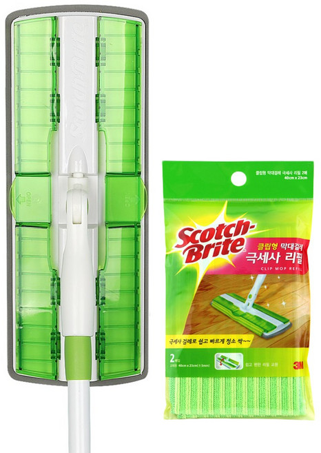 3M 스카치브라이트 클립형 막대걸레 대형 + 극세사 리필 2매, 1세트
