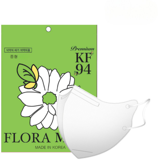 플로라 KF94 국산 새부리형 컬러 마스크, 화이트, 10개, 10매입