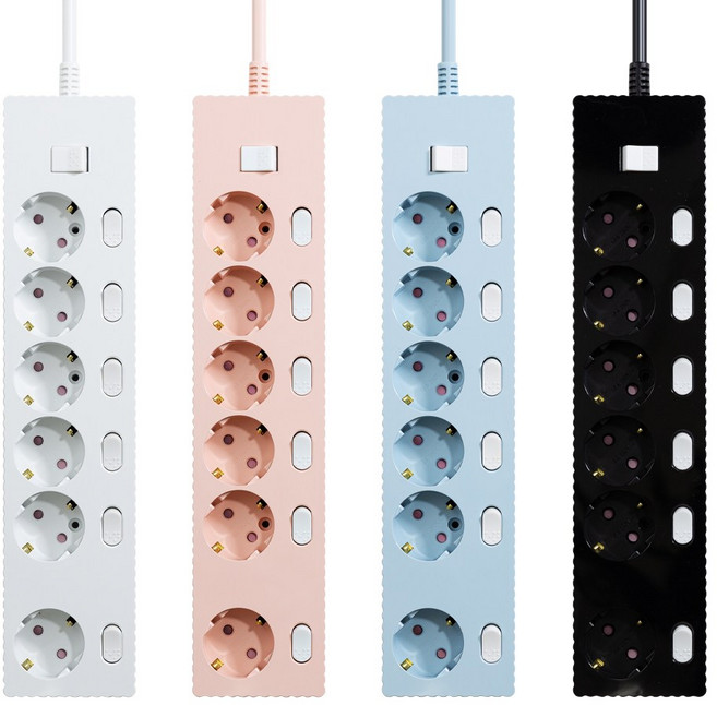 쿠폰19% 파워존 웨이브 멀티탭 개별 절전 과부하차단 6구 멀티콘센트, 3m, 개별 6구 파스텔블루, 1개