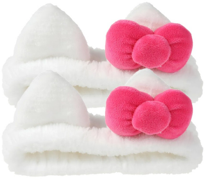 클래식아카이브 핑크 리본 고양이 헤어밴드 세안밴드, 1개, 화이트