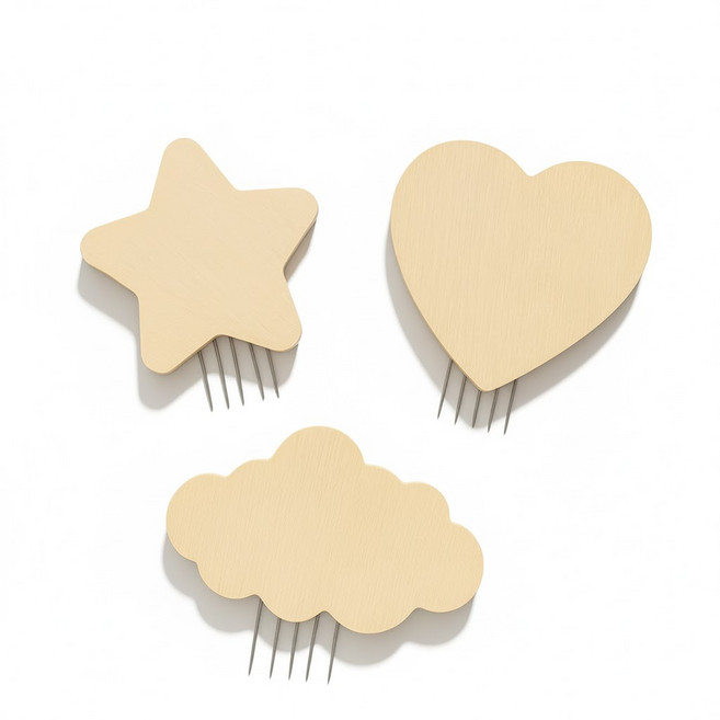 베짓 우드 원목 꼭꼬핀 벽지핀 우드핀 - 별 하트 구름 3종, 1세트