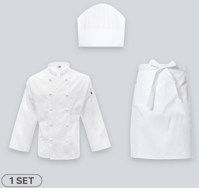 자격증 시험용 조리복 세트 상품 1 (베이직조리복/앞치마/종이모자)