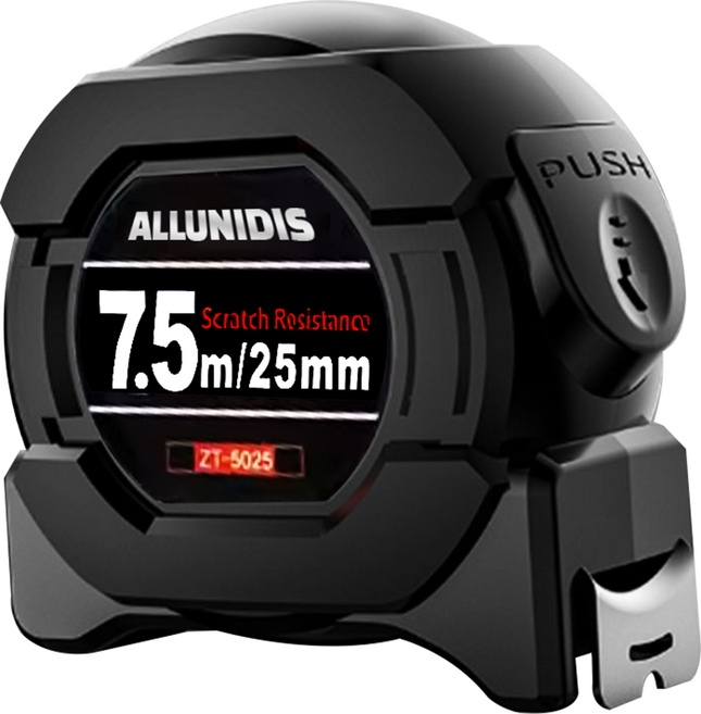 올유니딧 오토락 고급형 굽힘없는 고정밀 블랙아머 형광 줄자 BM-01DA 7.5m, 1개