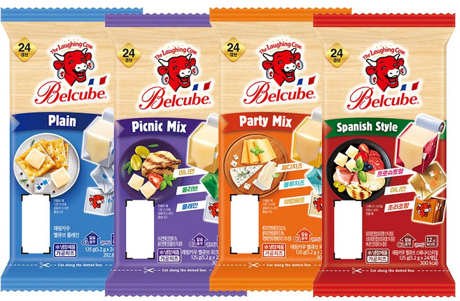 [래핑카우] 벨큐브 치즈 24큐브 4종 혼합 (플레인1+스패니시1+파티믹스1+피크닉믹스1), 래핑카우 벨큐브 치즈 24큐브 4종 혼합, 1개
