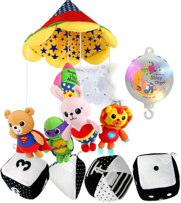 꿈나라 모빌, 슈퍼히어로 흑백컬러 더블모빌+샤이니자동오르골, 1개