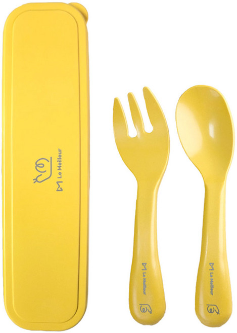 르메이어 친환경 옥수수 자기주도 이유식 휴대용 스푼 포크 케이스 세트, 1세트, 스푼 + 포크 + 케이스