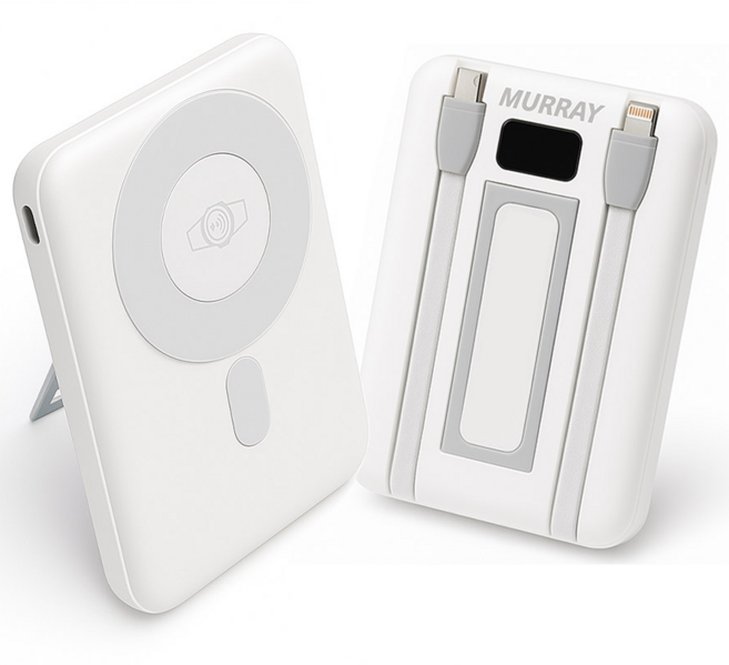 머레이 스탠드형 대용량 맥세이프 3in1 보조배터리 고속 유/무선충전 갤럭시워치 애플워치 8핀 C타입 10000mAh, 화이트, M-DOC/갤럭시워치