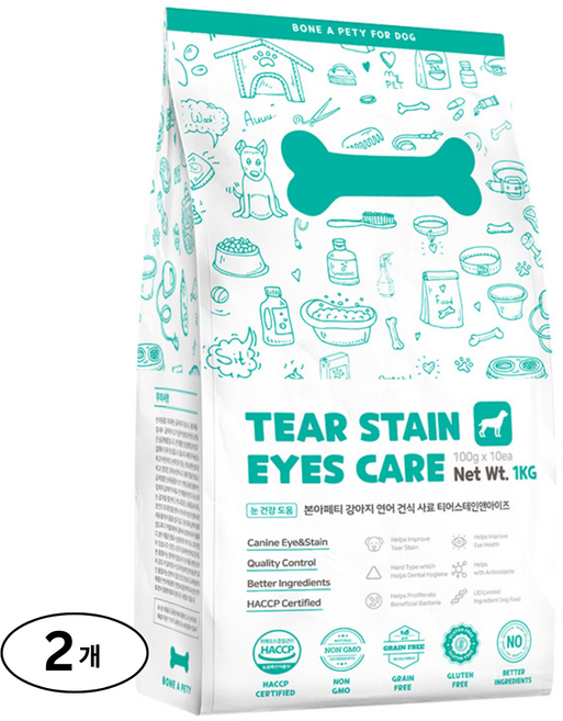 본아페티 강아지 기능성 사료, 눈물개선/눈건강, 1kg, 2개