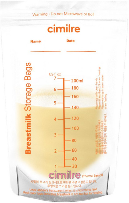 시밀레 일회용 온도감지 모유저장팩 60매, 2개, 30개입