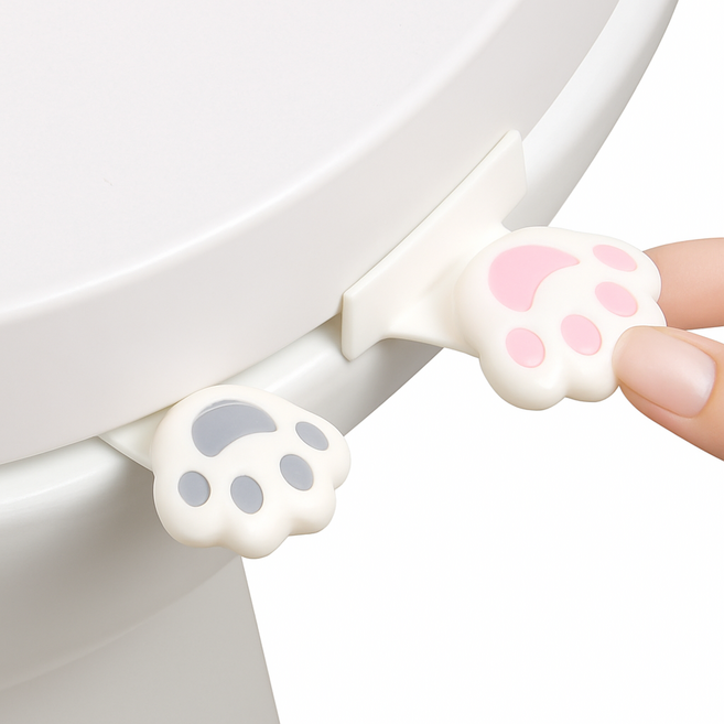 귀여운 고양이 입체발바닥 변기뚜껑리프터 변기뚜껑홀더 2개입, 핑크+그레이