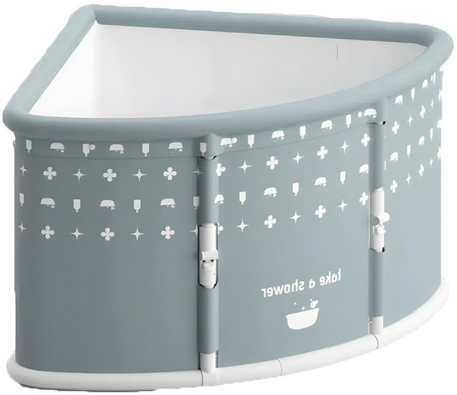 KCJ 접이식 성인 간이 반신욕 코너 삼각 욕조, 1개, 그레이