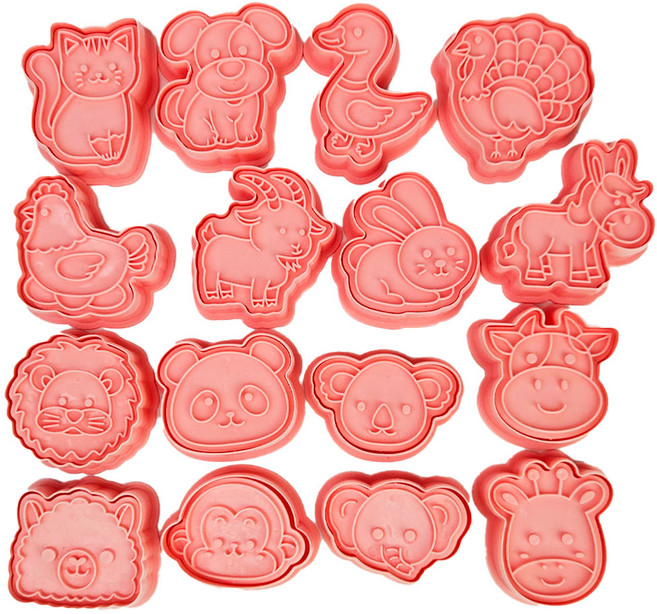 캐롯캐롯 동물 쿠키틀 클레이몰드 베이킹도구 16종 세트 (밀대증정), 1개, 핑크