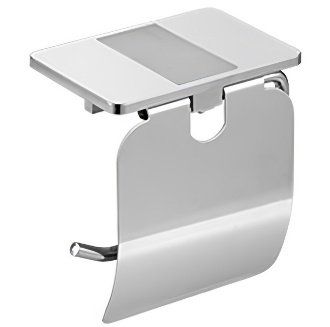 선반형 화장실 휴지걸이 방수형 핸드폰거치 무타공 접착식 스텐 욕실 화장지걸이 (유광실버), 1개