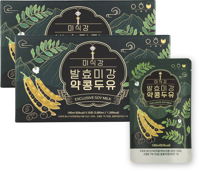 발효미강 약콩두유 국산 검은콩 약콩 100% 무가당 전두유 두유액 98.51%, 40개, 190ml