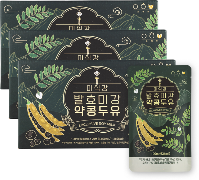 발효미강 약콩두유 국산 검은콩 약콩 100% 무가당 전두유 두유액 98.51%, 60개, 190ml