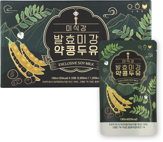 발효미강 약콩두유 국산 검은콩 약콩 100% 무가당 전두유 두유액 98.51%, 20개, 190ml