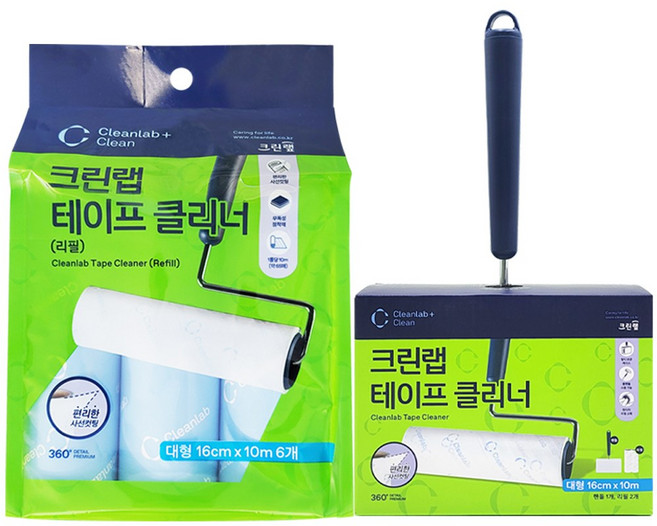 크린랩 테이프 클리너 핸들+리필 8개입 사선컷팅 돌돌이, 1세트