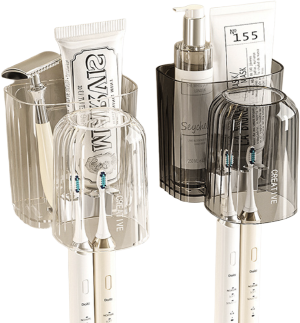 2개세트 맘띵마켓 무타공 칫솔꽂이 욕실 양치컵 칫솔홀더 블랙 화이트, 블랙앤화이트 2ea