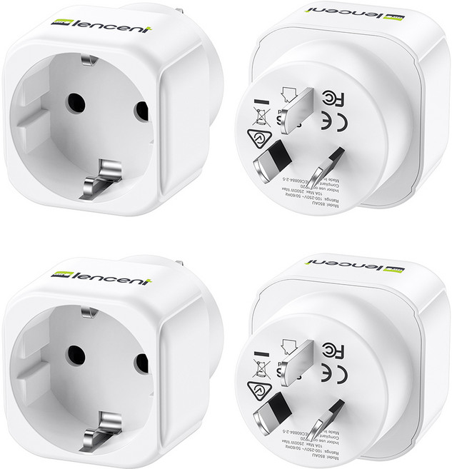 LENCENT 단독 여행용 전환 아답터 한국 호주/중국 변환 Type I 플러그 화이트 X2 PA014EUAU, 1개