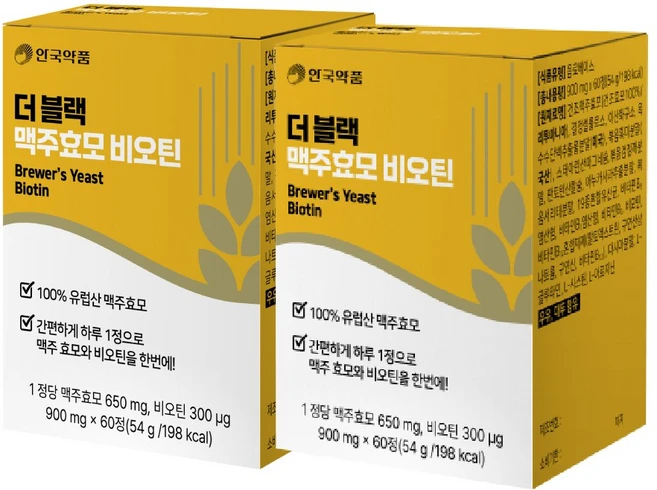 안국약품 더 블랙 맥주효모 비오틴 60p, 54g, 2개 - 쿠팡