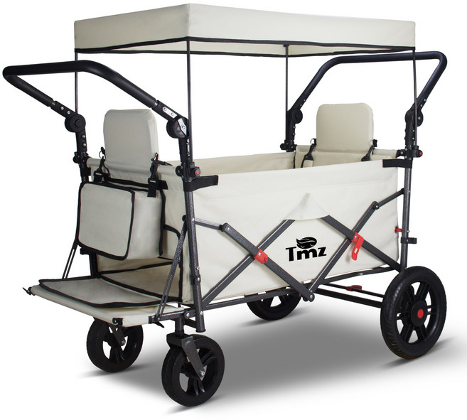 접이식 야외 유틸리티 왜건 캐노피가 있는 해변 왜건 카트 캠핑 쇼핑 정원 및 해변을 위한 휴대용 접이식 왜건 접이식 캠핑카 좌석 포함, 1개, 베이지색