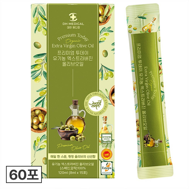 대한메디컬 유기농 엑스트라버진 올리브오일 스틱 산도 0.18 스페인 올리브유, 4박스, 120ml