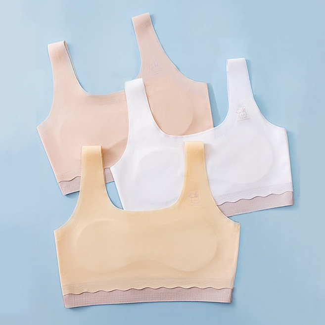 IEDUOS 주니어 무봉제 초경량 심리스 브라 3종 세트 여아용 노와이어 1단계 2단계 청소년 여중생 브래지어 속옷