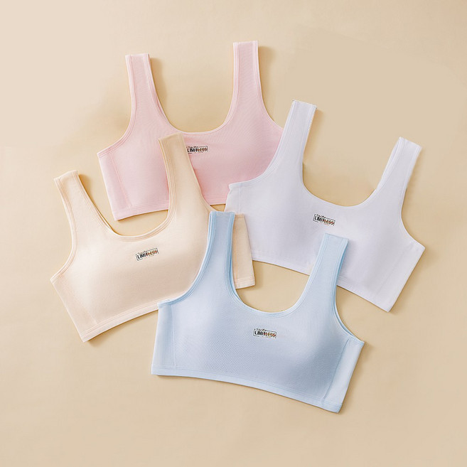 IEDUOS 주니어 성장기 순면 일체형 브라 4종세트 코튼 소재 학생브라 여중생 브래지어 속옷 2단계