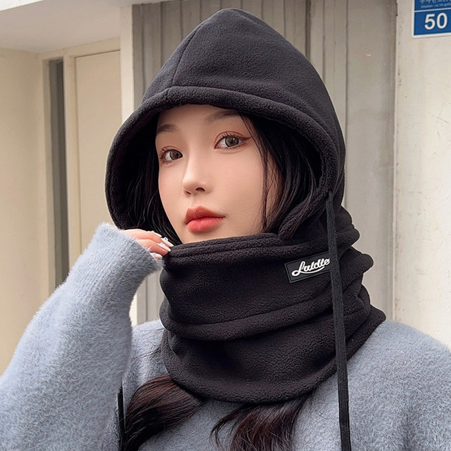 나니아 겨울 후드 넥워머 바라클라바 목도리 모자 +스마트 장갑세트, 블랙, 1개