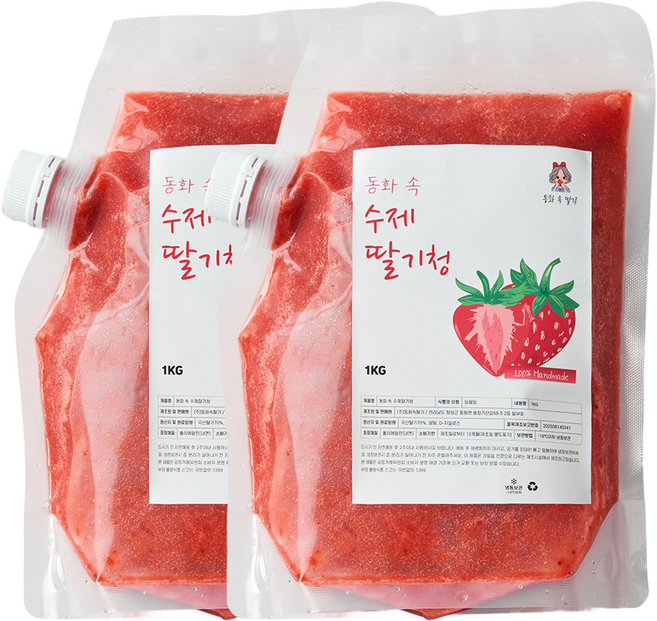 동화속딸기 국산 자일로스 수제 프리미엄 딸기청, 1개, 2개입, 1kg