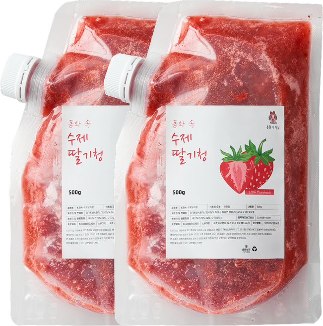 동화속딸기 국산 자일로스 수제 프리미엄 딸기청, 1개, 2개입, 500g