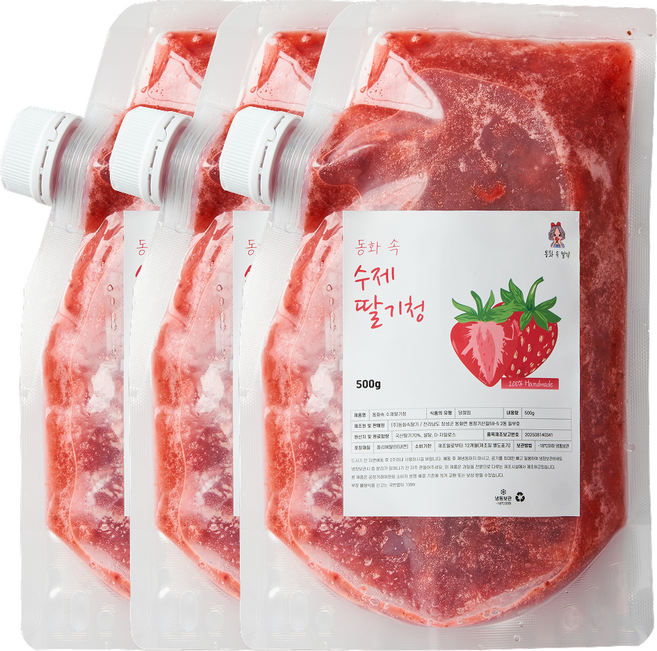 동화속딸기 국산 자일로스 수제 프리미엄 딸기청, 1개, 3개입, 500g