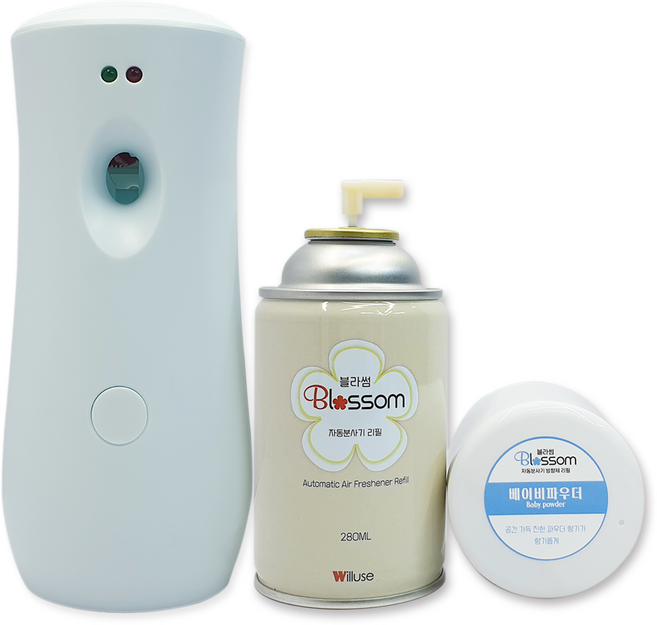 블라썸 자동분사기 본체1개 + 자동분사 리필 1캔 세트, 베이비파우더, 1세트, 280g