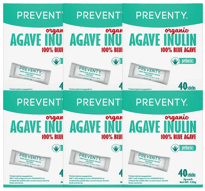 [프리벤티 정식 수입사] 완판 깜짝특가_프리벤티 오가닉 프리미엄 블루 아가베 이눌린 프리바이오틱스 40포 6세트 순수 맥시코산 자연유래 유산균 신이내린 선물, 6박스, 120g - 쿠팡
