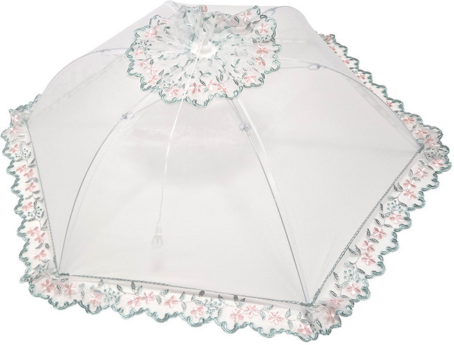 하늘하늘 접이식 레이스 식탁보 밥상보 밥상덮개 원터치 음식덮개 커버, 화이트, 1개