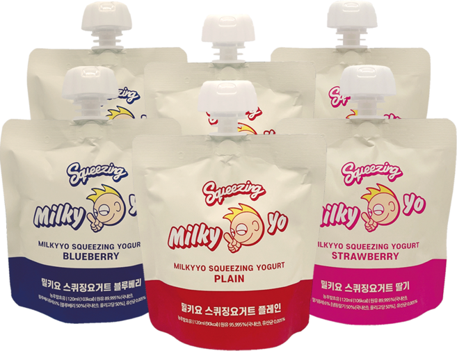밀키요 [1등급 친환경 무항생제 원유] 스퀴징 요거트 플레인2+딸기2+블루베리2, 1개, 120ml