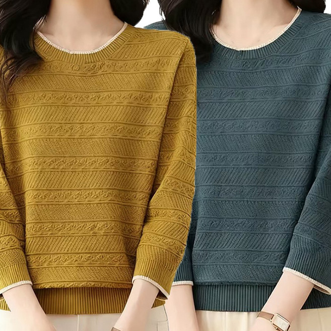 TKX 1+1 중년여성 7부소매 니트 봄 가을 캐주얼 라운드넥 니트 스웨터 긴팔 데일리룩 K87