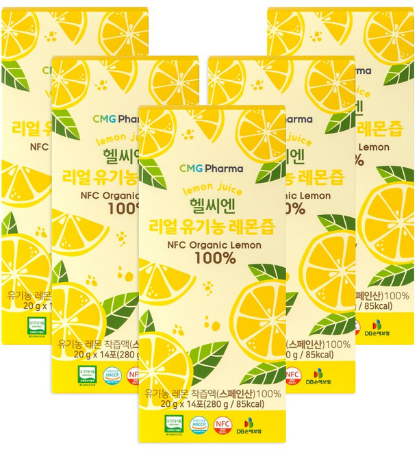 CMG제약 헬씨엔 100% 리얼 유기농 NFC 레몬즙 5박스 총70포+CMG 쇼핑백증정, 5개, 280g