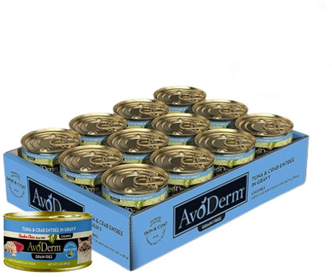 아보덤 전연령 고양이 그레인프리 주식캔, 참치+게살, 85g, 24개