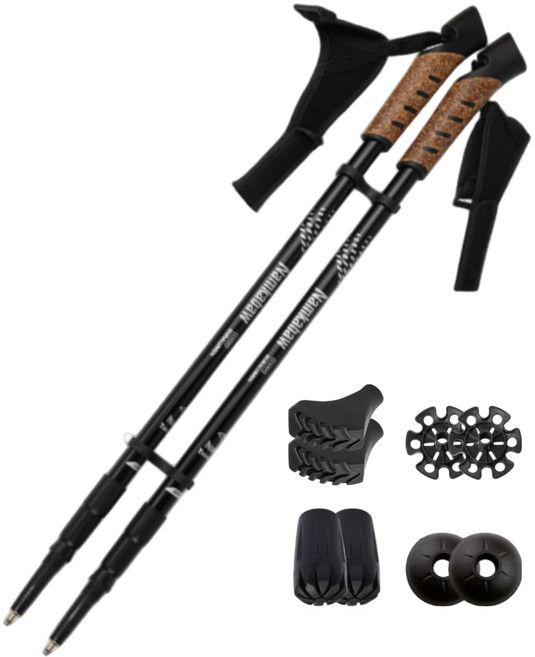 코르크 손잡이 베라솔 초경량 듀랄루민 6061 노르딕워크 등산스틱 2pc 1set, 블랙, 1세트