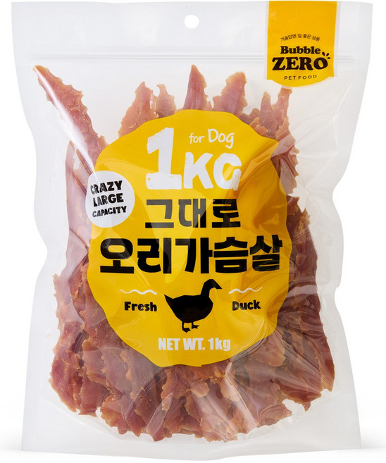 버블제로 신선함 그대로 대용량 강아지 육포, 2개, 1kg, 오리가슴살