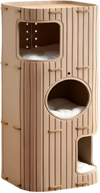 하루도감 고양이 숨숨집 캣타워, 베이지, 1개