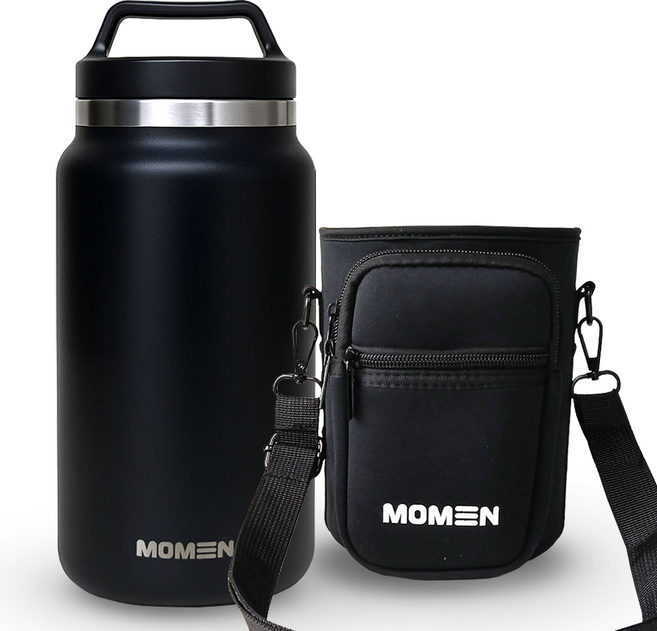 모멘 워터저그 파우치 가방세트 오늘출발 대용량 얼음 1L 대용량텀블러 캠핑물통, 블랙+파우치, 1개, 2.5L