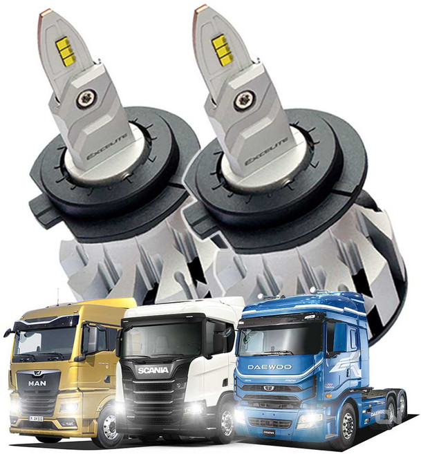 차량용 합법 LED 전조등 24V 화물차 트럭 버스 트라고 엑시언트 파비스 뉴파워트럭 메가트럭 슈퍼에어로시티 프리마노부스 구쎈 맥쎈 더쎈 스카니아 아록스 만트럭 볼보 레스타, 2개, H7