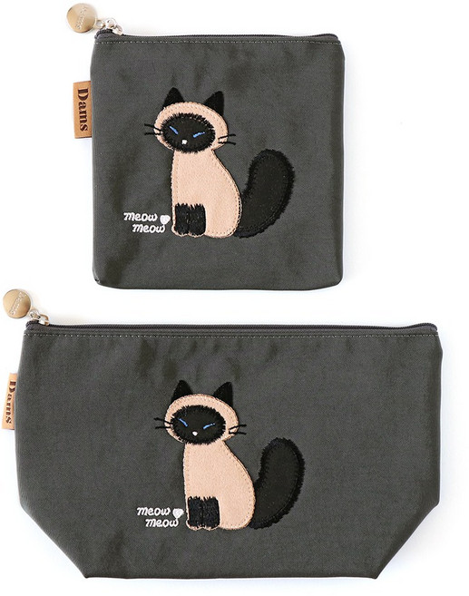 미니 여행 고양이 자수 화장품 파우치 2개 세트