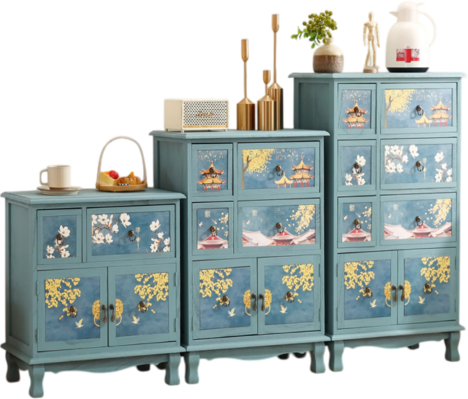 설화장 전통 클래식 자개장 수납장 장식장 나비장 서랍장 인테리어 거실장 콘솔 빈티지, 청록색