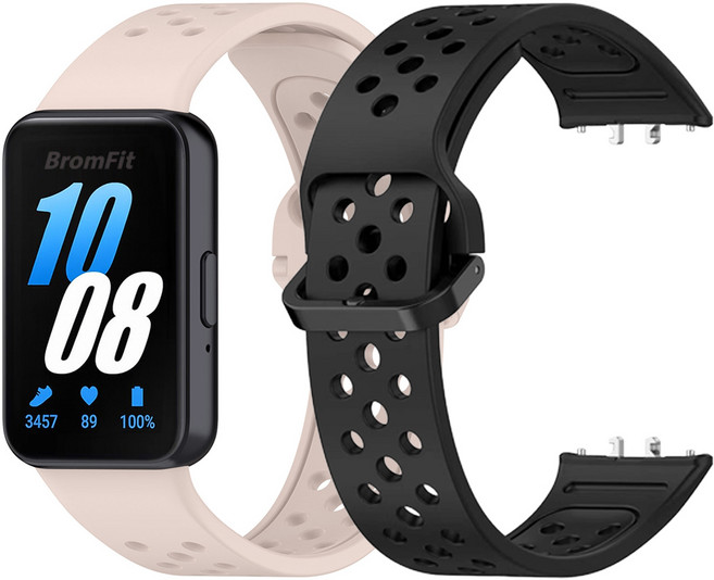 [1+1] 브롬핏 삼성 갤럭시 핏3 스트랩 벤티드 스포츠 밴드 통기성 에어홀 쾌적 TPU 땀에 강한 운동 시계줄, 라이트핑크+블랙