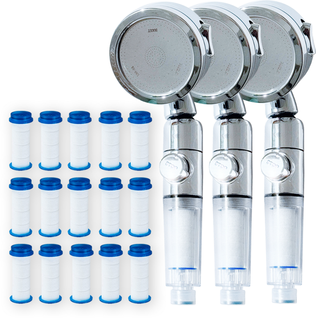 라이프티파이 수압상승 원터치 3단조절 고압 절수 샤워헤드 + 필터 5p, 실버, 3개