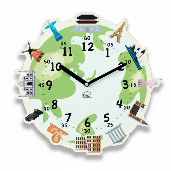 [베짓] 아이방 교육용 시계 무소음 인테리어 무소음 벽시계 - 세계의 랜드마크, 1개