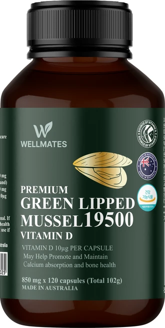 [웰메이츠] 호주 뉴질랜드 초록입홍합 19500 + 비타민D, 1개, 120정 - 쿠팡